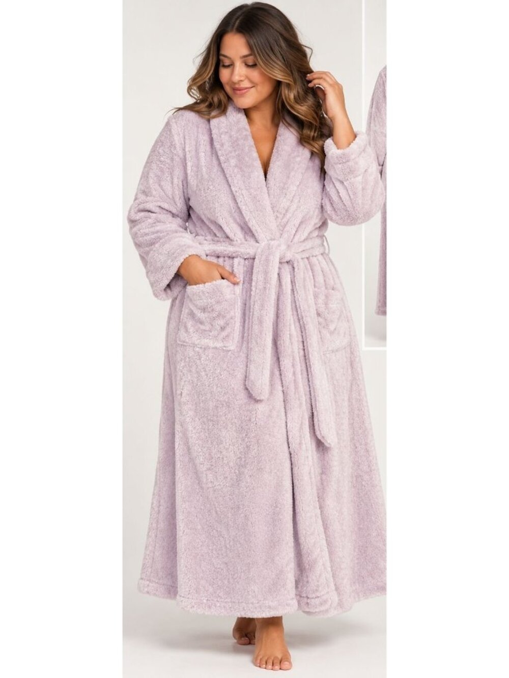 NWT PAVILIA Women 2XL/3XL Lavender Plush Fleece Bathrobe Belted Pockets